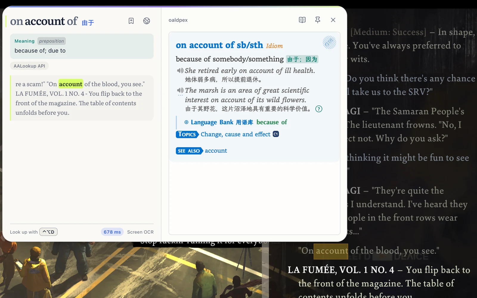 AALookup explaining the idiom on account of over a Disco Elysium dialogue